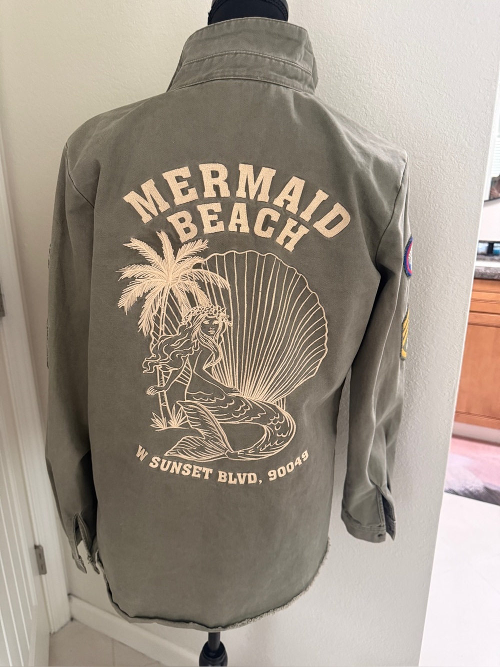 Spell and the Gypsy collective-Olive Utility Jacket with Cream Mermaid Graphic